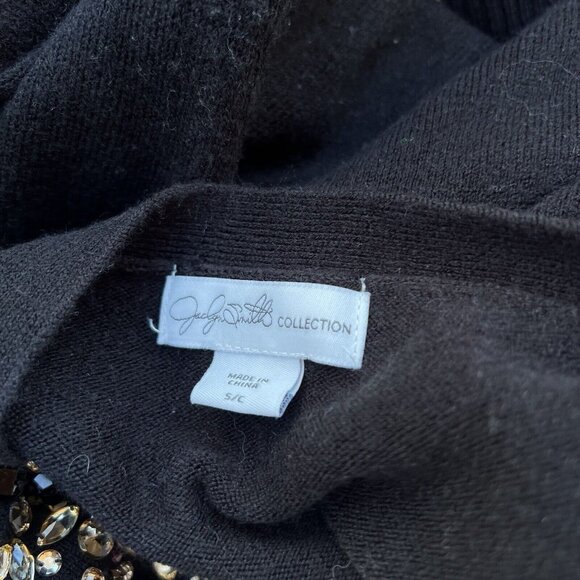 Jaclyn Smith Black Rhinestone Sweater Pullover Size S V-Neck Long Sleeves - Picture 5 of 5